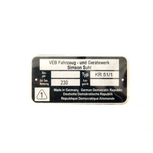 Típustábla SIMSON SCHWALBE KR51/1-