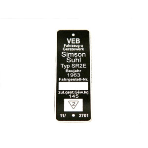 Típustábla SIMSON SR2E