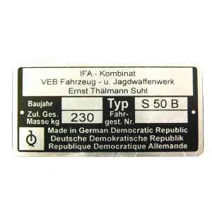 Típustábla SIMSON S50 /S50B/