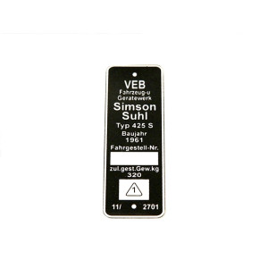 Típustábla /425S vékony/ SIMSON AWO TOURIST-250