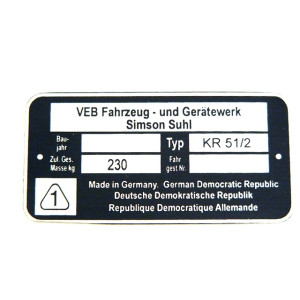 Típustábla SIMSON SCHWALBE KR51/2
