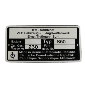 Típustábla SIMSON S50