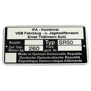 Típustábla SIMSON ROLLER SR-50