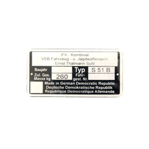 Típustábla SIMSON S51/B