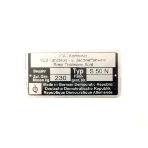 Típustábla SIMSON S50 /S50N/
