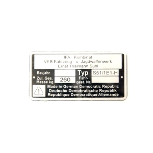 Típustábla SIMSON S51 /S51/1 E1-H/ 