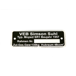 Típustábla SIMSON SR1