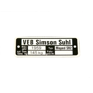 Típustábla SIMSON SR2