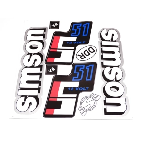 Matrica készlet 12V fehér-ezüst-kék SIMSON S51